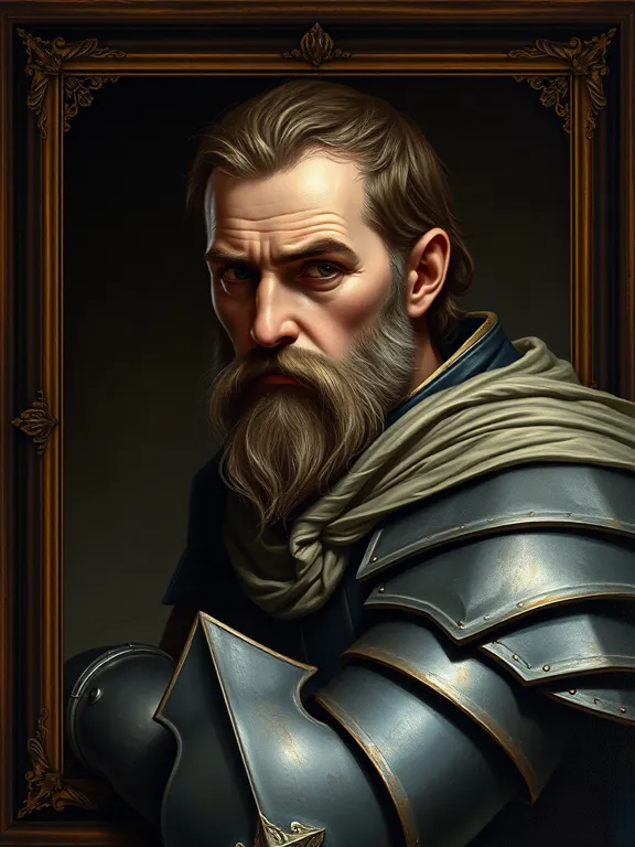 Retrato de caballero generado con IA, versión A, prueba de estilo de Iron Fief